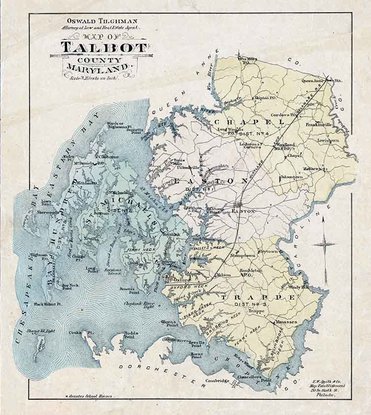 1870 Map of Talbot County Maryland