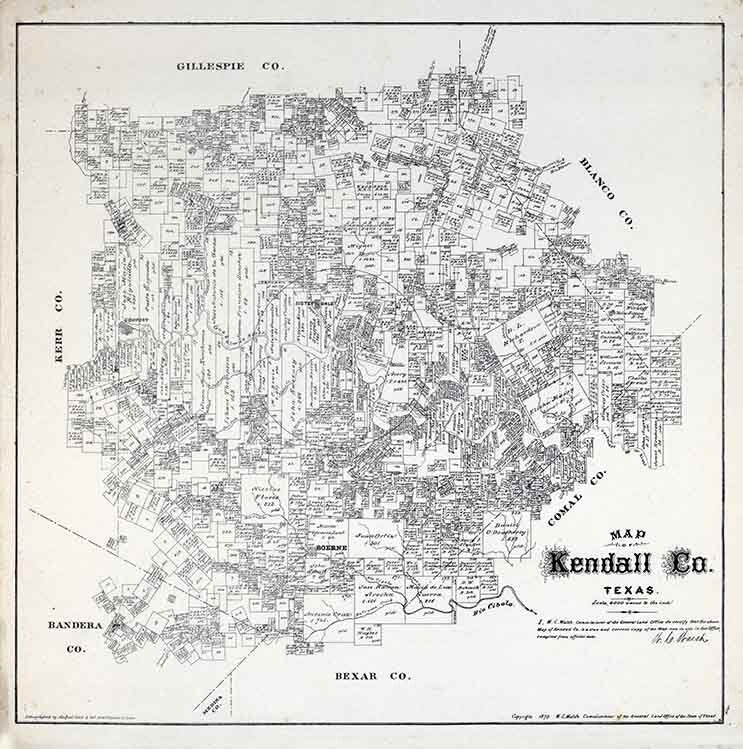 1879 Farm Line Map of Kendall County Texas