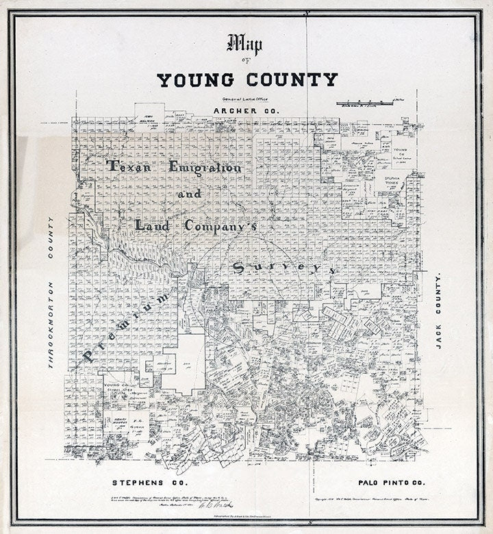 1880 Farm Line Map of Young County Texas