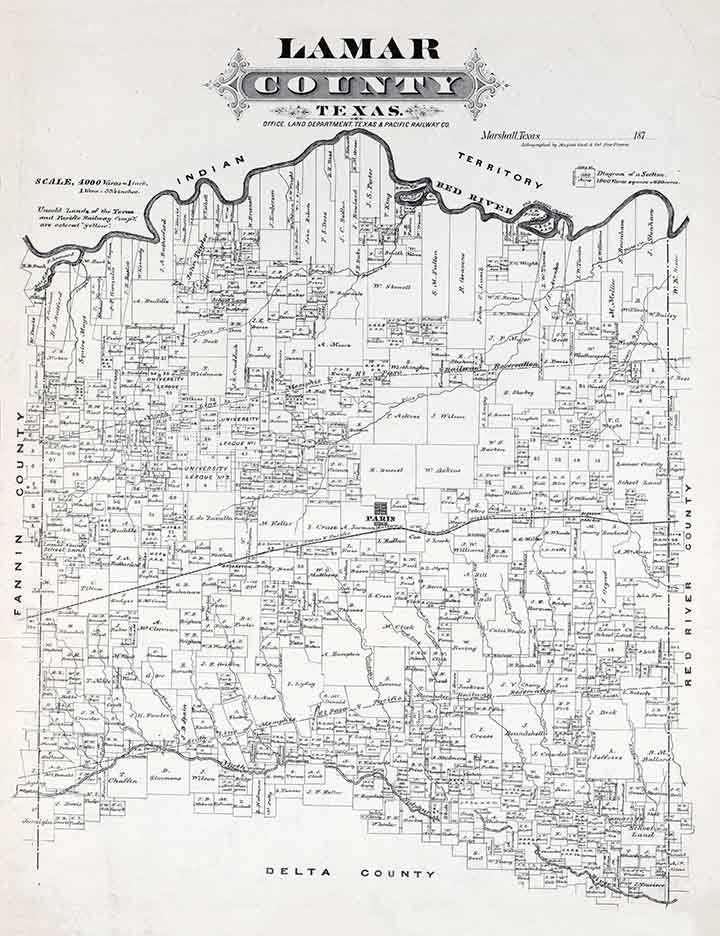 1870 Farm Line Map of Lamar County Texas