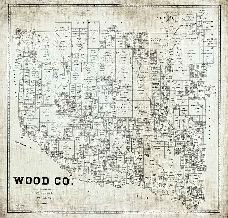 1895 Farm Line Map of Wood County Texas