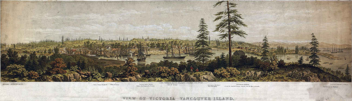 1860 Panoramic Map of Victoria British Columbia Canada