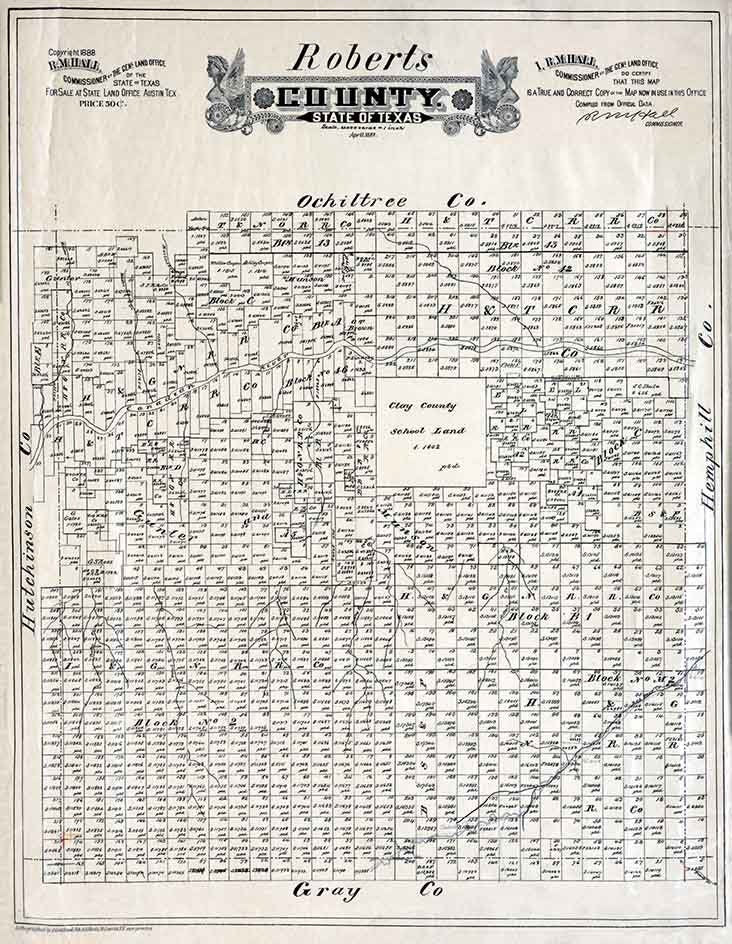 1888 Farm Line Map of Roberts County Texas