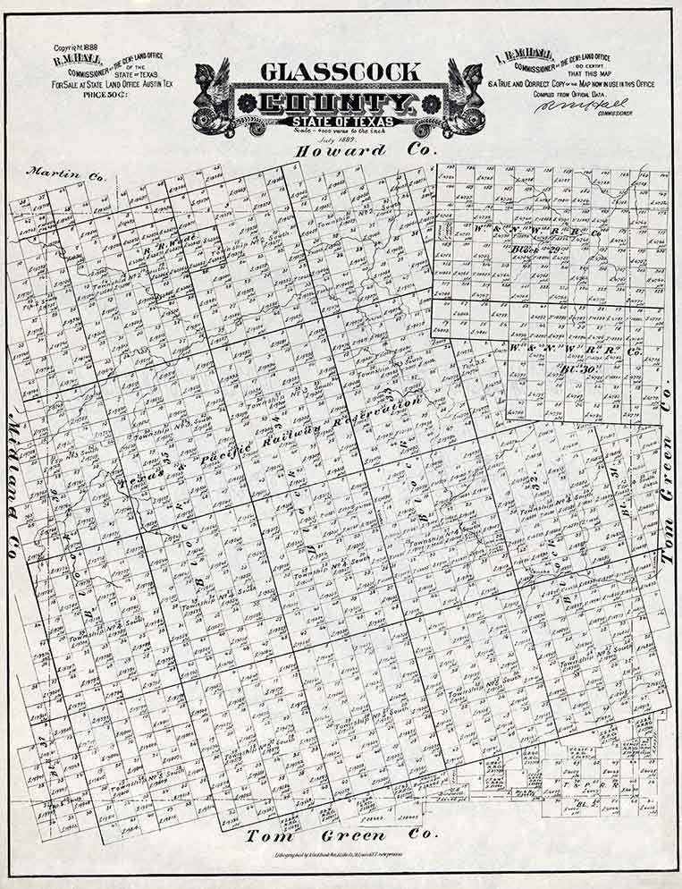 1889 Farm Line Map of Glasscock County Texas