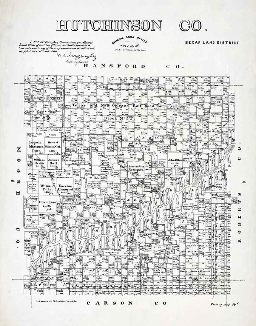 1891 Farm Line Map of Hutchinson County Texas