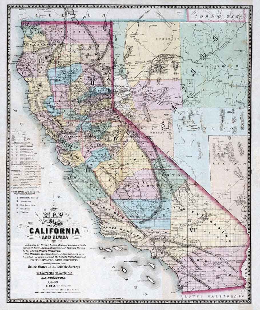 1867 Map of California and Nevada