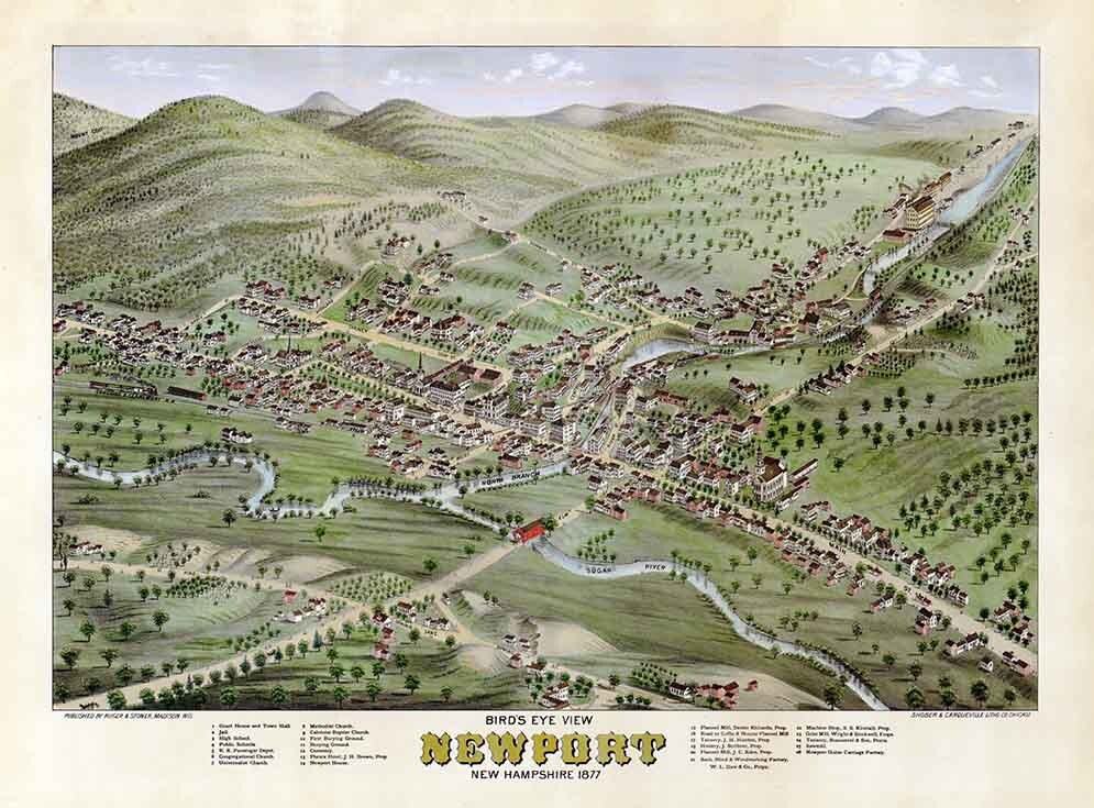 1877 Panoramic Map of Newport New Hampshire