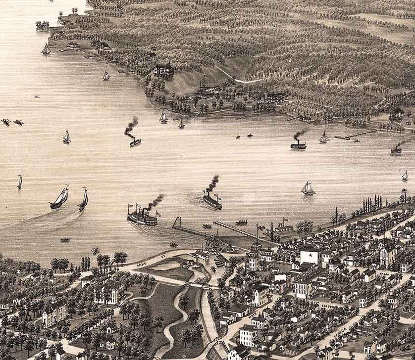 1882 Panoramic Map of Lake Geneva Walworth Wisconsin