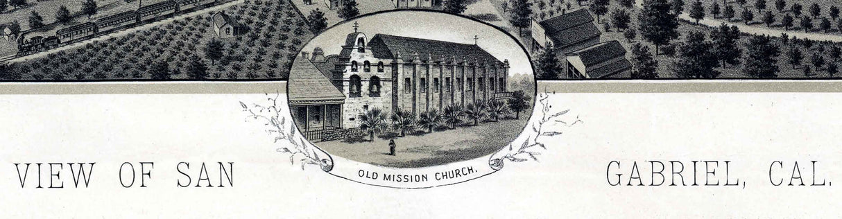 1893 Panoramic Map of San Gabriel California