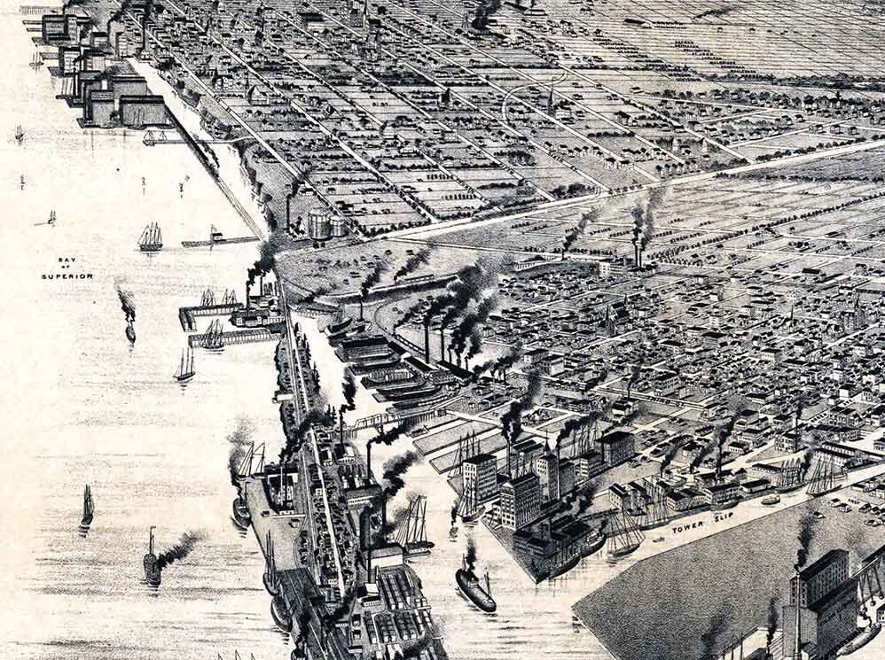 1893 Panoramic Map of Superior Wisconsin