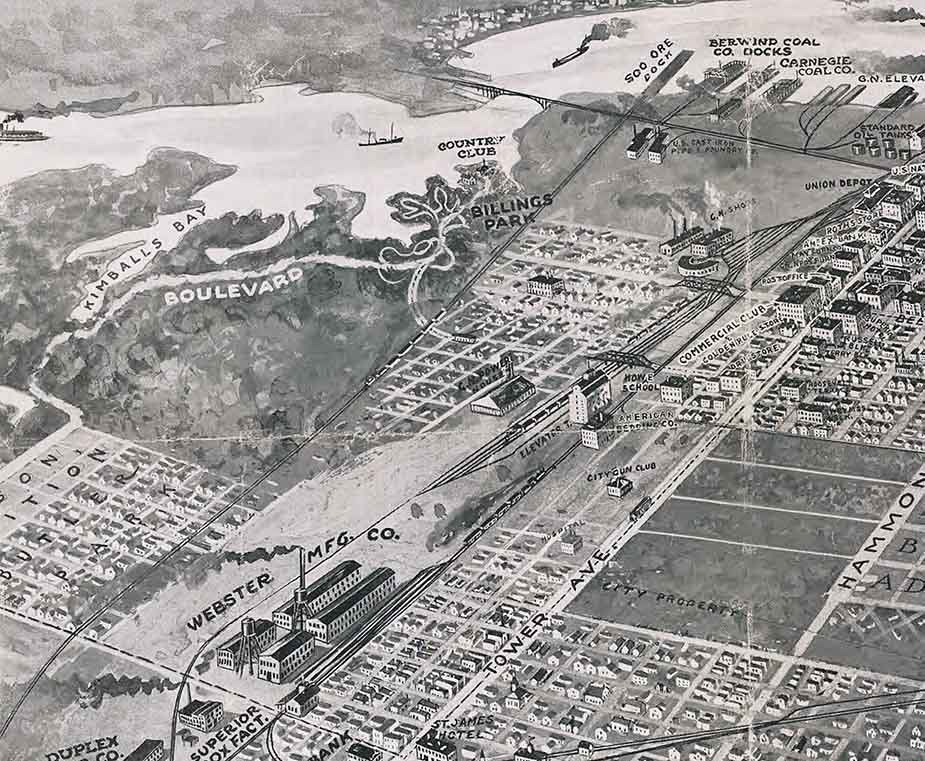 1913 Panoramic Map of Superior Wisconsin