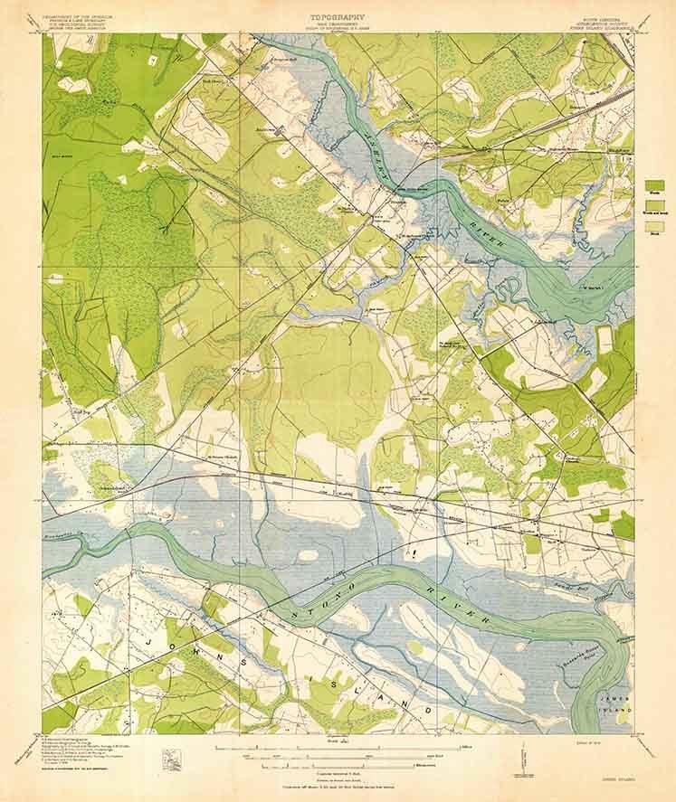 1919 Topo Map of Johns Island South Carolina Quadrangle