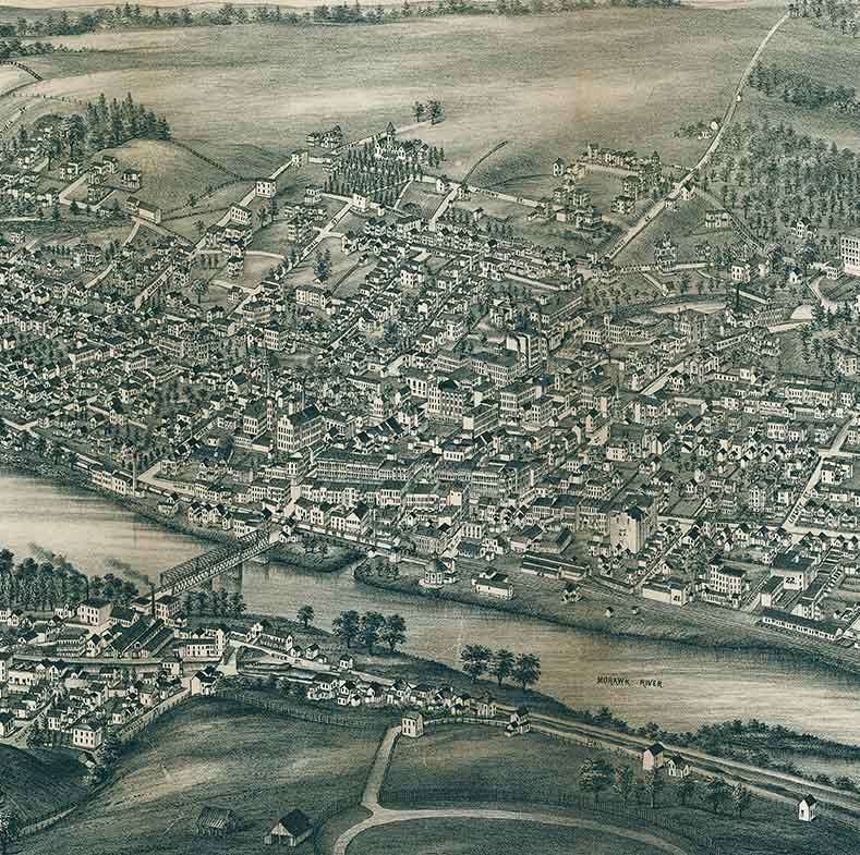 1881 Panoramic Map of Amsterdam Port Jackson New York