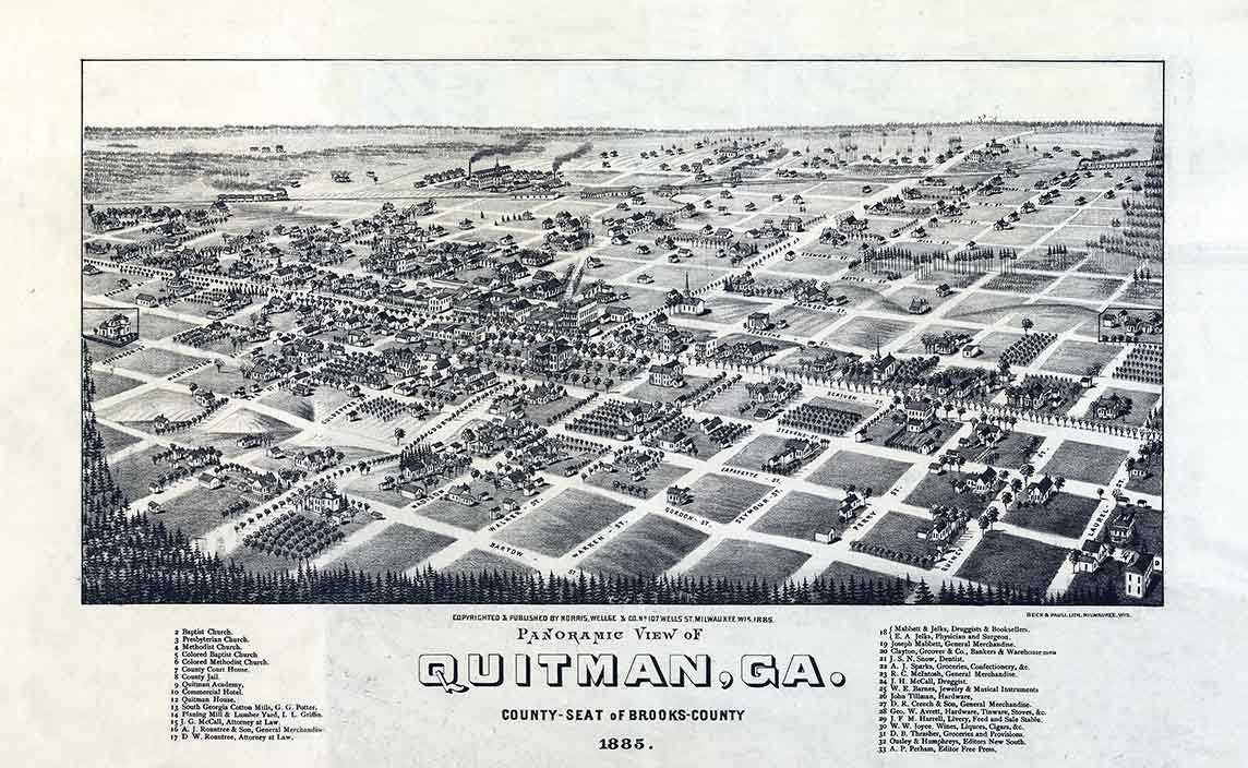 1885 Panoramic Map of Quitman Georgia Brooks County