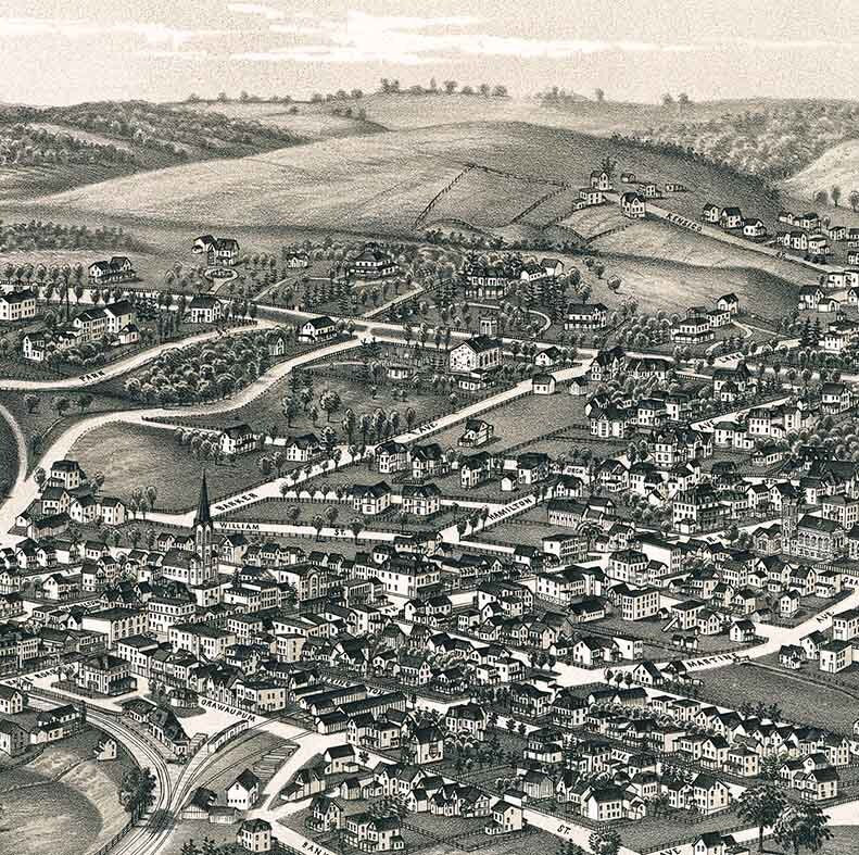 1887 Panoramic Map of White Plains New York