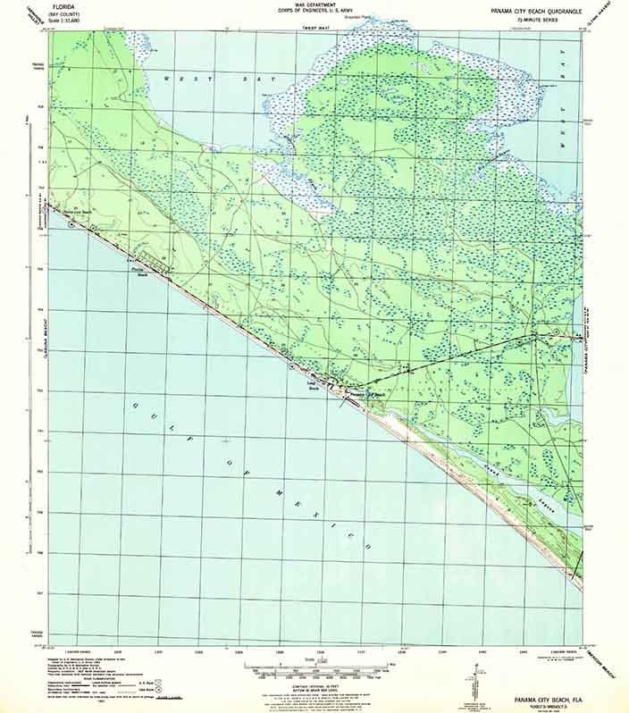 1943 Topo Map of Panama City Beach Florida Quadrangle