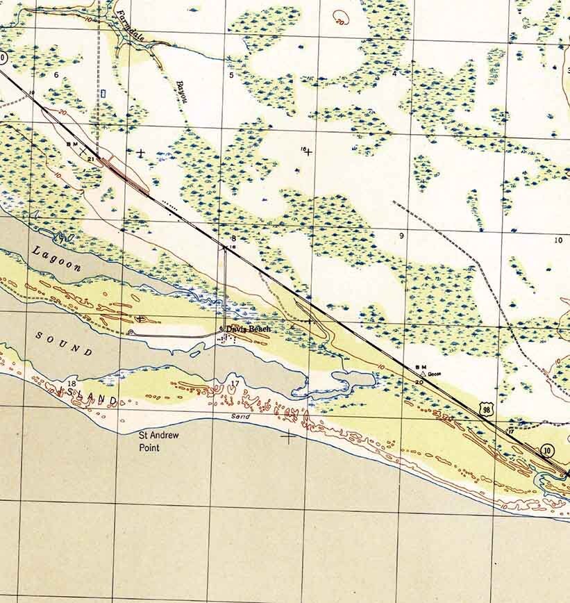 1944 Topo Map of Beacon Hill Quadrangle Florida Mexico Beach