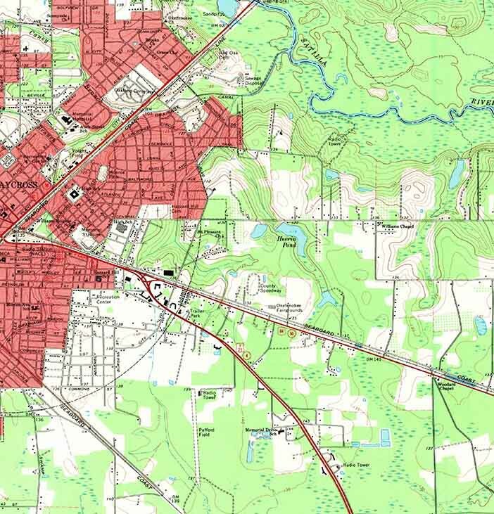 1967 Topo Map of Waycross East Georgia Quadrangle