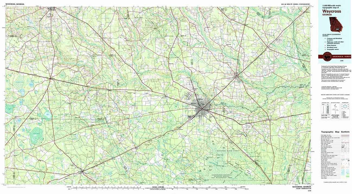 1978 Topo Map of Waycross Georgia Quadrangle