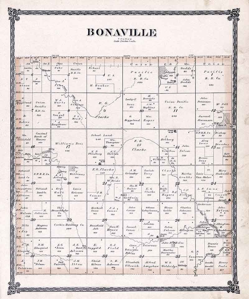 1884 Map of Bonaville Township McPherson County Kansas