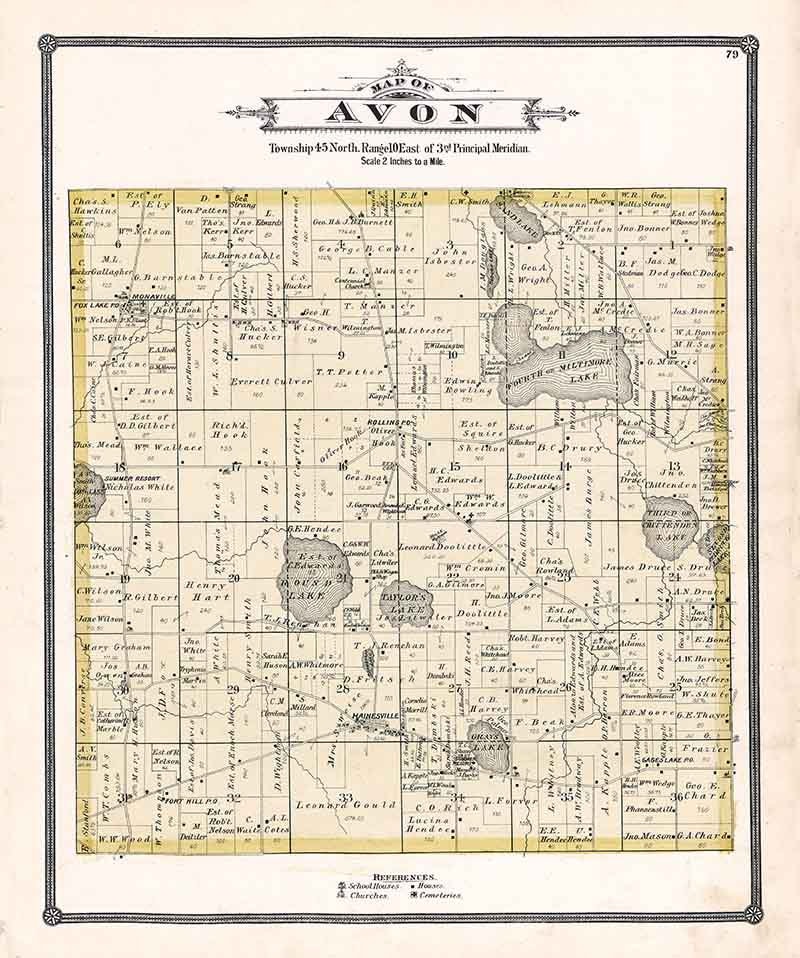 1885 Map of Avon Township Lake County Illinois