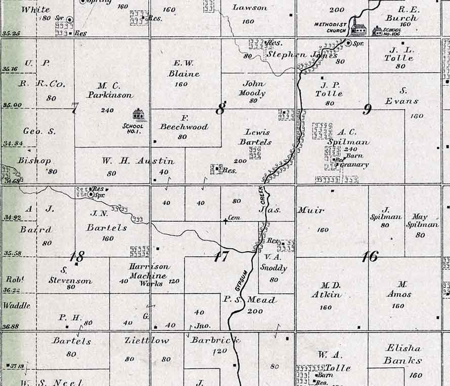 1884 Map of Gypsum Creek Township McPherson County Kansas