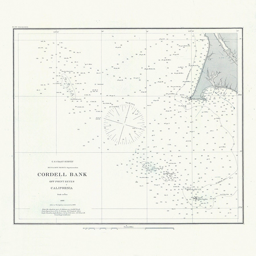 1869 Nautical Map of Cordell Bank and the Farallon Islands