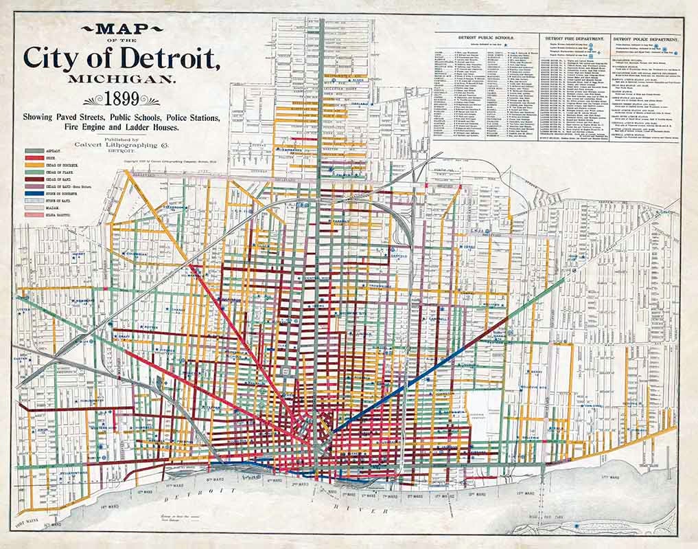 1899 Map of the City of Detroit Michigan