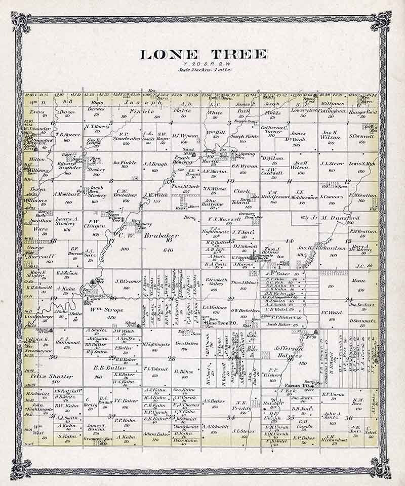 1884 Map of Lone Tree Township McPherson County Kansas