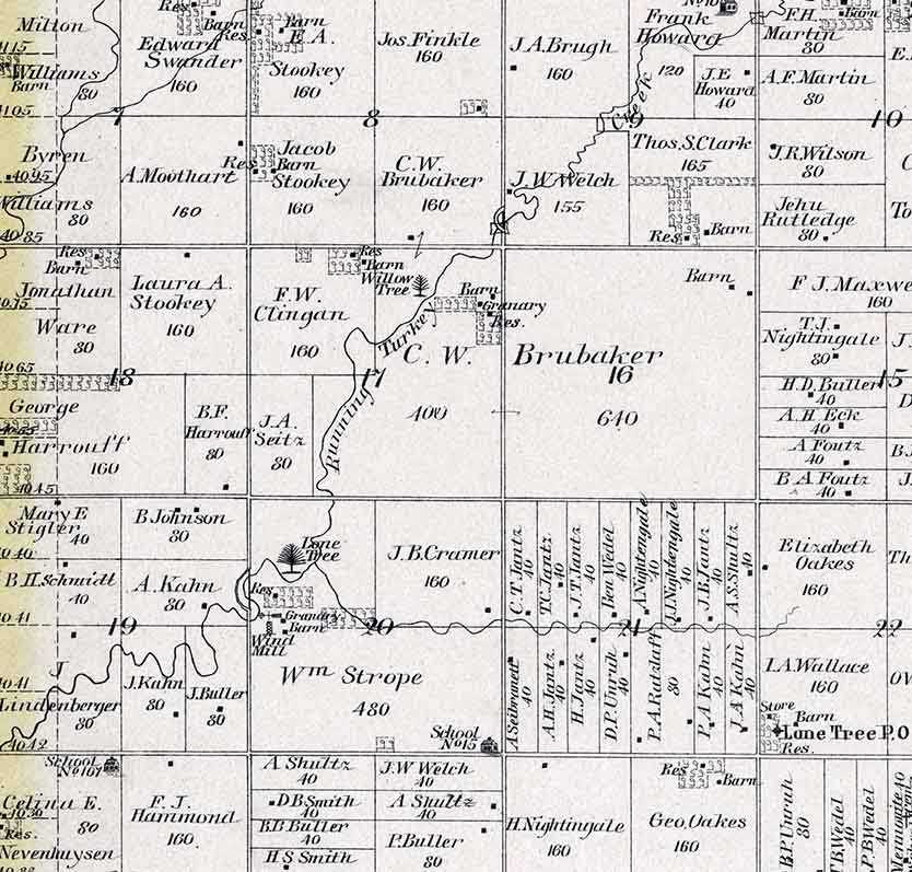 1884 Map of Lone Tree Township McPherson County Kansas