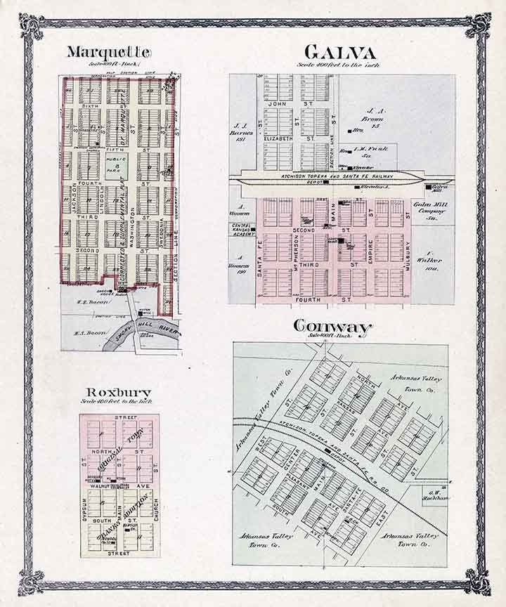 1884 Map of Marquette Galva Roxbury Conway McPherson County Kansas