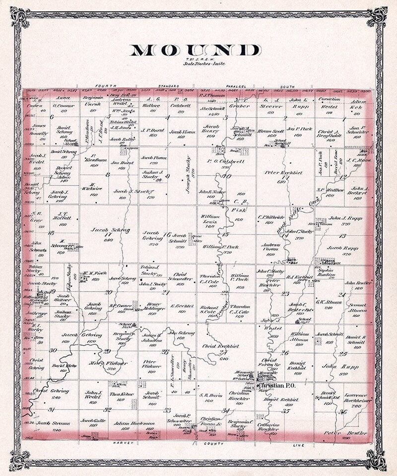1884 Map of Mound Township McPherson County Kansas