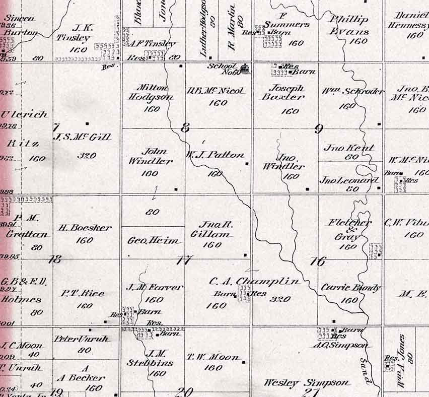 1884 Map of Spring Valley Township McPherson County Kansas