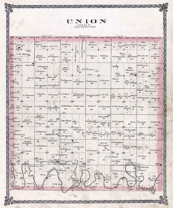 1884 Map of Union Township McPherson County Kansas