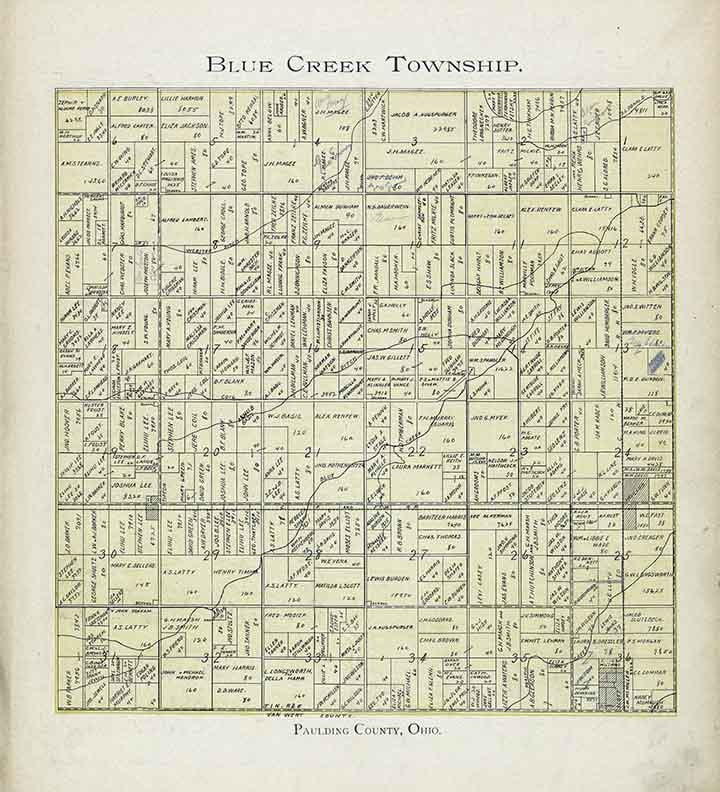 1905 Map of Blue Creek Township Paulding County Ohio