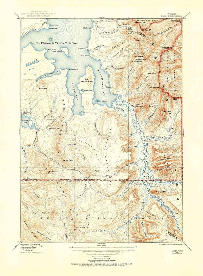 1885 Topo Map of Lake Wyoming Quadrangle Yellowstone Nat Park