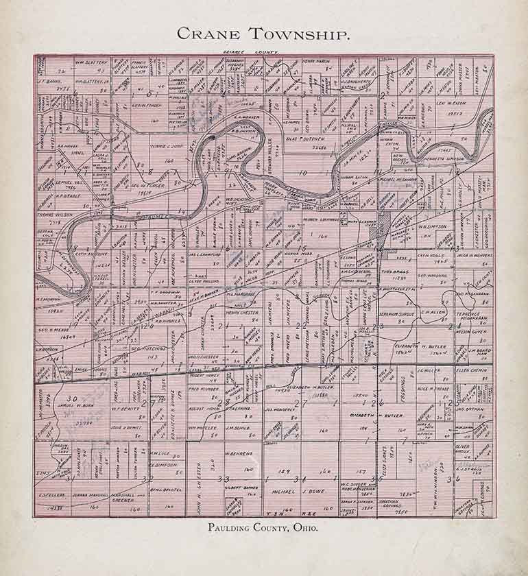 1905 Map of Crane Township Paulding County Ohio