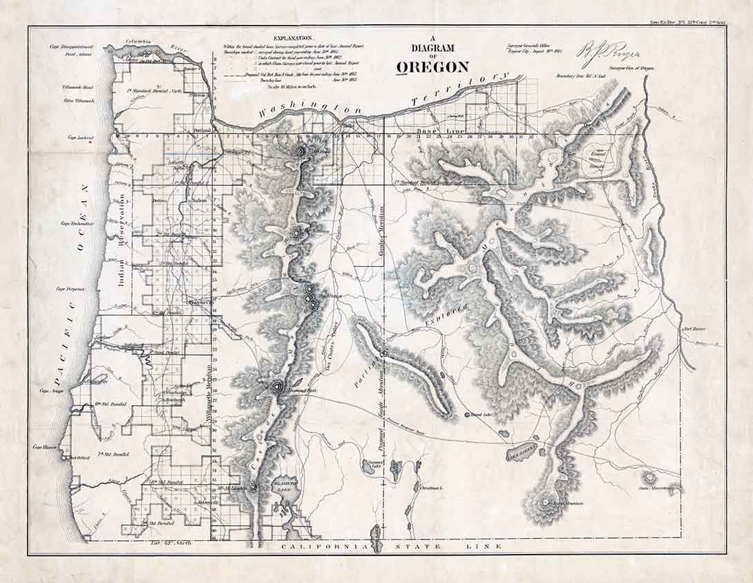 1861 Diagram Map of Oregon