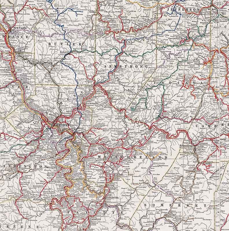 1912 Steam Railroad Map of Pennsylvania Pittsburgh Philadelphia