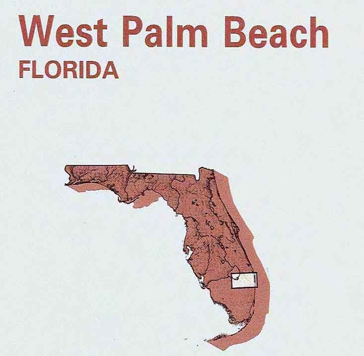 1985 Map of West Palm Beach Florida Lake Okeechobee