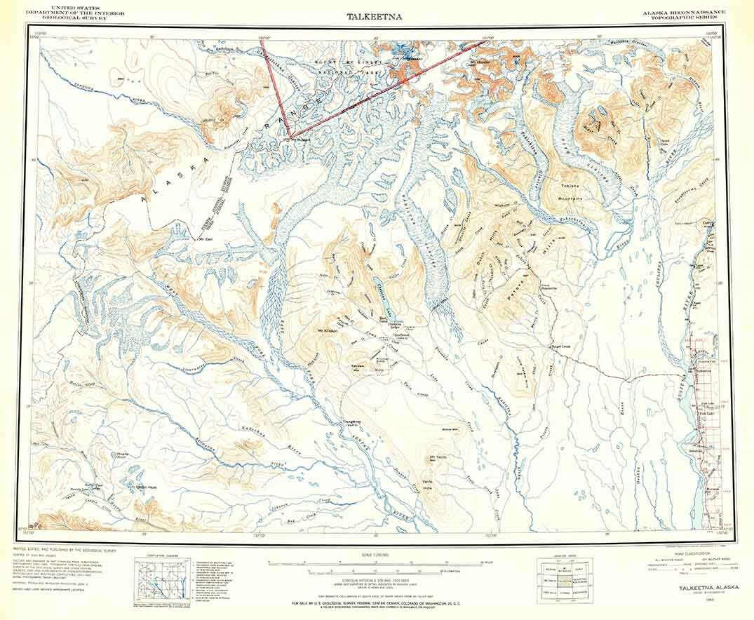 1950 Topo Map of Talkeetna Alaska Quadrangle