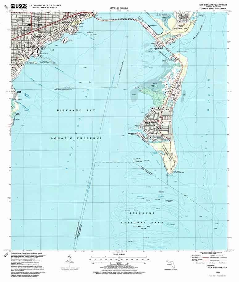 1994 Topo Map of Key Biscayne Florida Quadrangle