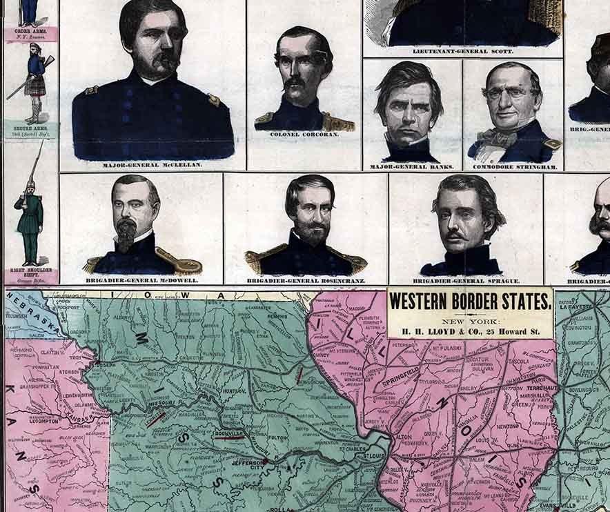 1861 Map of the Western Border States Military Portraits