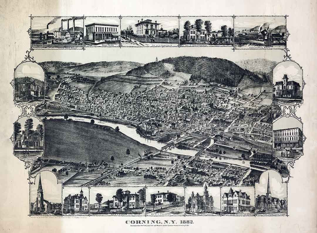 1882 Panoramic Map of Corning New York Lake Erie Syracuse Geneva