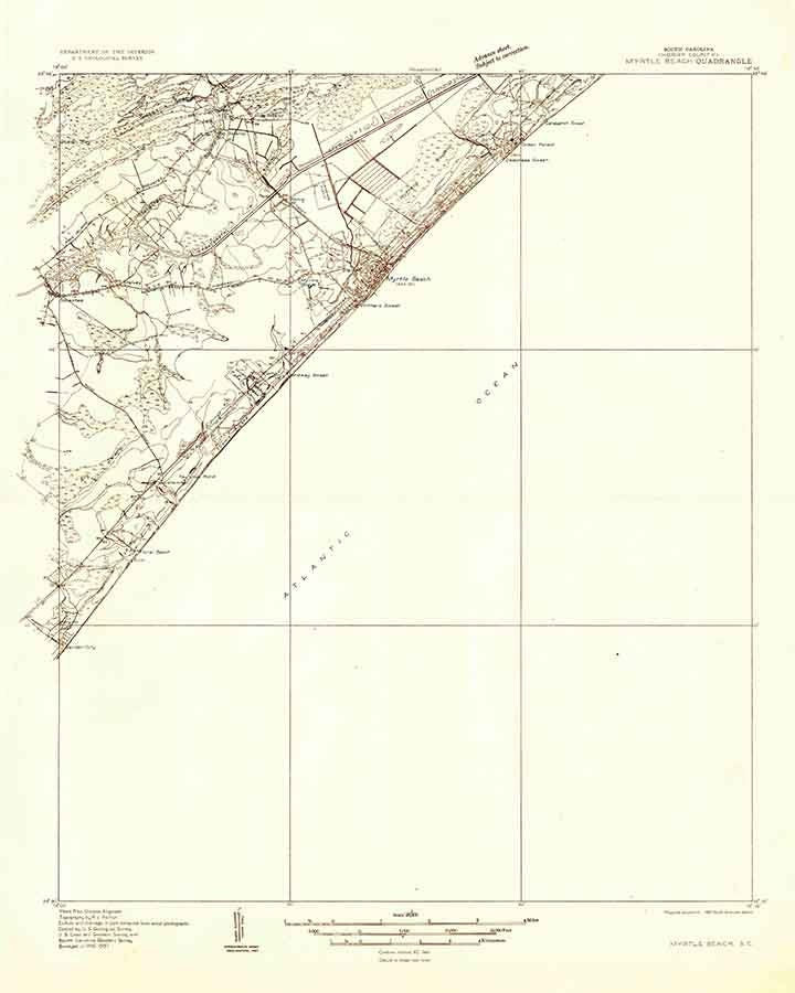 1937 Topo Map of Myrtle Beach South Carolina Quadrangle