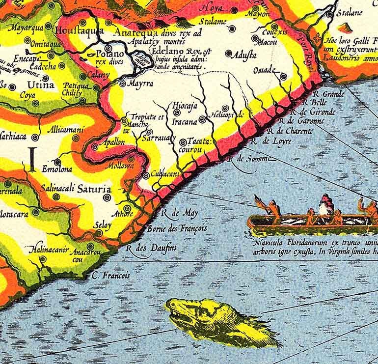 16th Century Map of Virginia Florida Eastern America