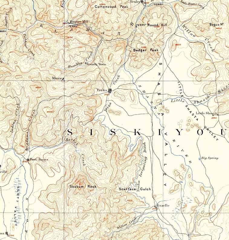 1886 Topo Map of Shasta California Siskiyou Trinity MT Shasta