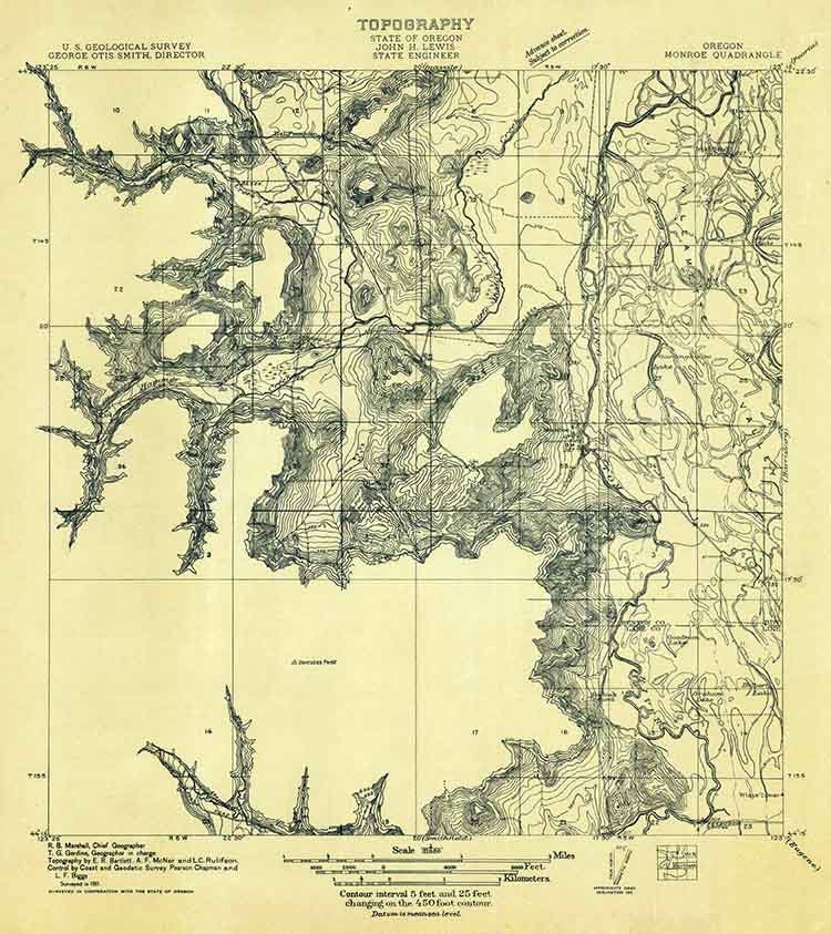 1911 Topo Map of Monroe Oregon Eugene Harrisburg