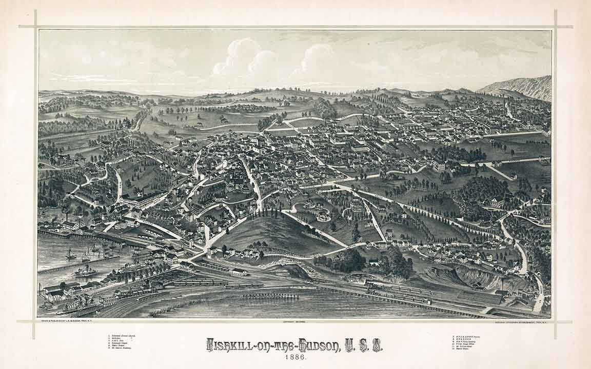 1886 Panoramic Map of Fishkill on the Hudson New York