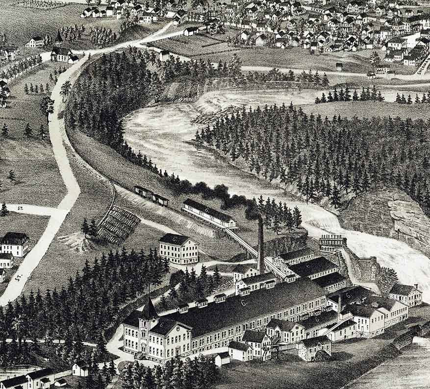 1888 Panoramic Map of Corinth New York Palmer Falls